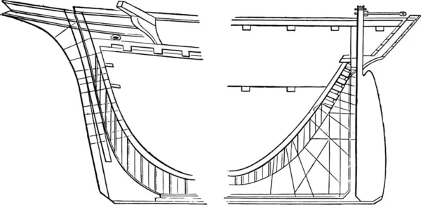 Profile Der Vorder Und Rückseite Des Pariser Seehafens Gravierte Illustration — Stockvektor