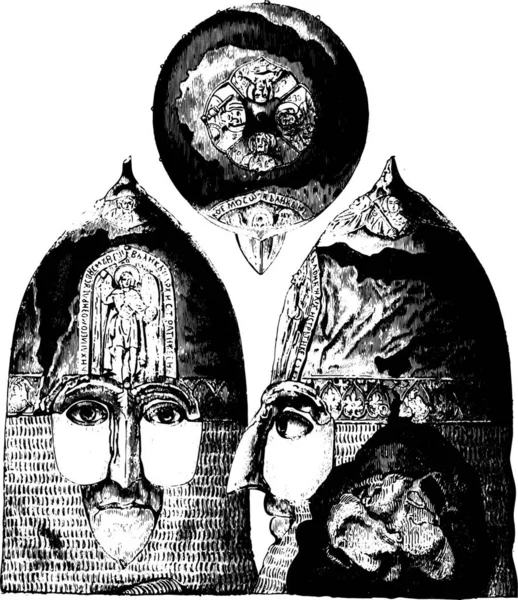 ヤロスラフ ヘルメット 1238 ロシアの帝政ロシアの皇子は ビンテージの刻まれた図を見た マガシンドス Pittoresque 1867 — ストックベクタ