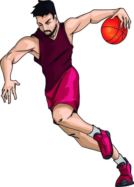 Jugador Baloncesto Jersey Púrpura Ilustración Vector Sobre Fondo Blanco — Vector de stock