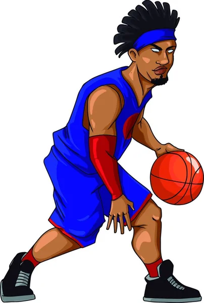 Jugador Baloncesto Dribleando Ilustración Vector Sobre Fondo Blanco — Vector de stock