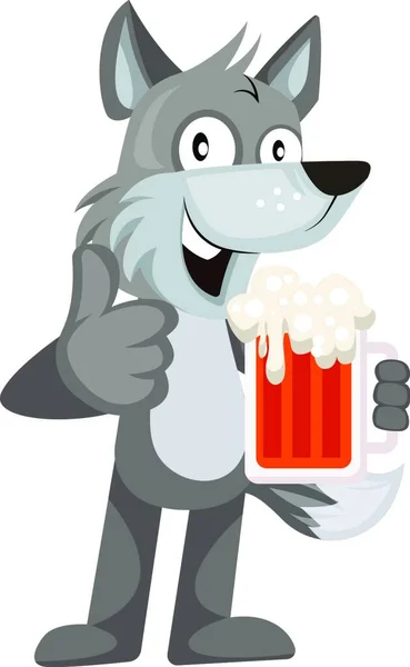 Loup Avec Bière Illustration Vecteur Sur Fond Blanc — Image vectorielle