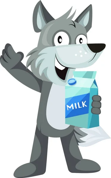 牛乳とオオカミ イラスト 白い背景のベクトル — ストックベクタ