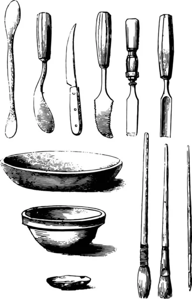 Utensilien Und Werkzeuge Zum Formen Gravierte Illustration Magasin Pittoresk 1873 — Stockvektor
