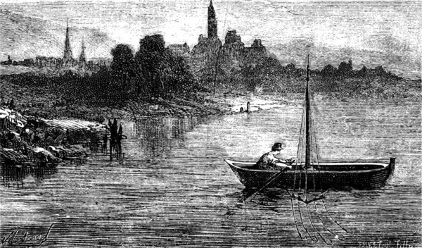 102 釣りトラウトは カワウソ ヴィンテージ図を刻まれています マガシンドス Pittoresque 1874 — ストックベクタ