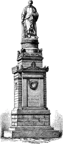 Anıt Alessandro Volta Como Talya Vintage Kazınmış Şekil Magasin Pittoresque — Stok Vektör