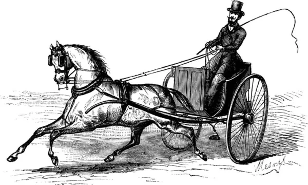 Wheeled Cart Digambar Oleh Single Horse Ilustrasi Vintage Terukir Magasin - Stok Vektor