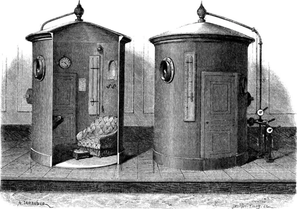 Pneumatyczne Urządzenie Kąpiele Sprężonego Powietrza Vintage Grawerowane Ilustracja Magasin Pittoresque — Wektor stockowy