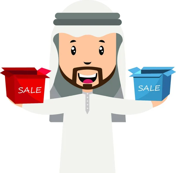 Arabische Männer Mit Verkaufsbox Illustration Vektor Auf Weißem Hintergrund — Stockvektor
