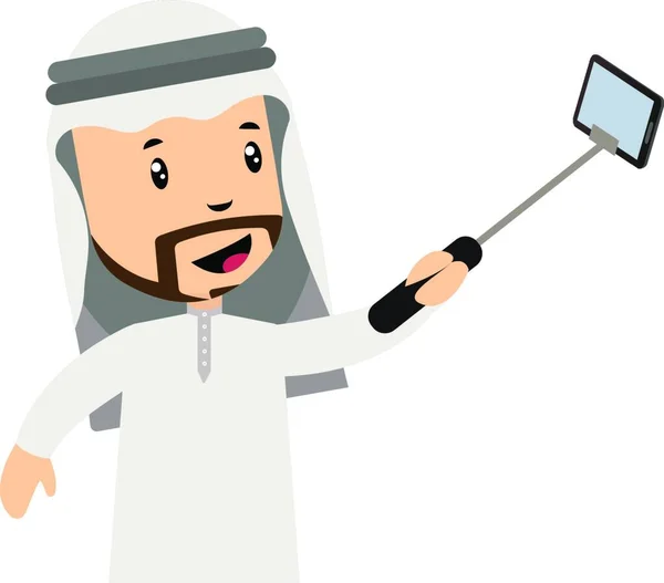 Pria Arab Membuat Selfie Ilustrasi Vektor Pada Latar Belakang Putih - Stok Vektor