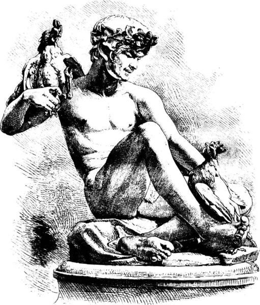 幼兽斗公鸡制作 雕塑由勒努尔 复古雕刻插图 Magasin Pittoresque 1877 — 图库矢量图片