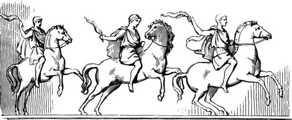 Corrida Cavalos Torchlight Depois Vaso Mármore Branco Foi Encontrado Pergamum —  Vetores de Stock