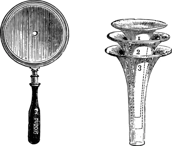 Фиг 994 Согнутое Зеркало Отоскопического Исследования Рис 995 Набор Трех — стоковый вектор