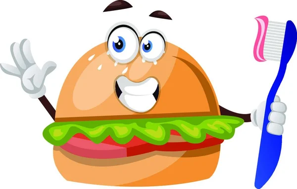 Burger Fogkefével Illusztráció Vektor Fehér Alapon — Stock Vector