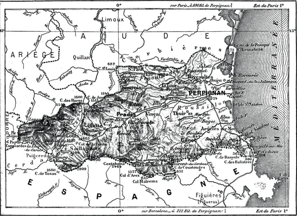 Département Des Pyrénées Orientales Illustration Gravée Vintage Dictionnaire Des Mots — Image vectorielle