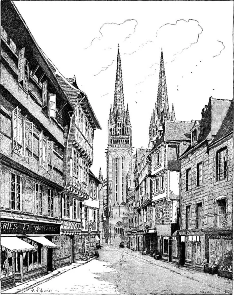 Alte Gestochene Illustration Der Kathedrale Von Quimper Frankreich Wörterbuch Der — Stockvektor