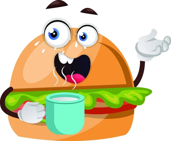 Hamburguesa Con Café Ilustración Vector Sobre Fondo Blanco — Vector de stock