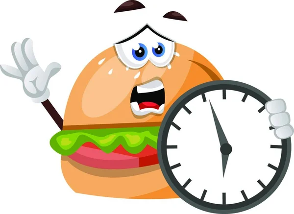 Hamburguesa Con Reloj Grande Ilustración Vector Sobre Fondo Blanco — Archivo Imágenes Vectoriales