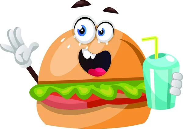 Burger Dengan Air Ilustrasi Vektor Dengan Latar Belakang Putih - Stok Vektor