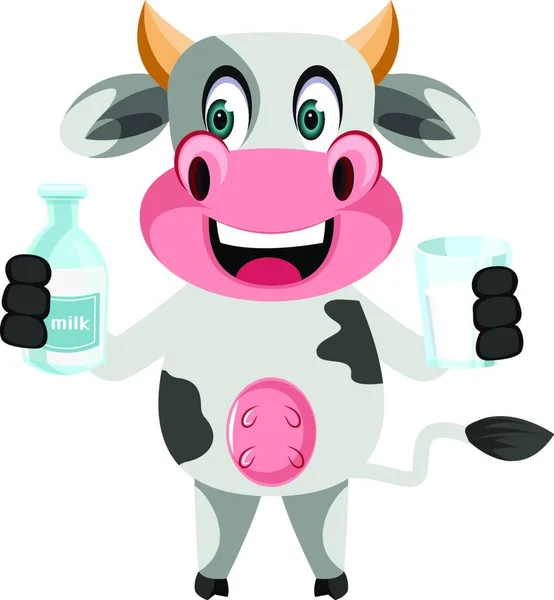 Vaca Com Leite Ilustração Vetor Sobre Fundo Branco — Vetor de Stock