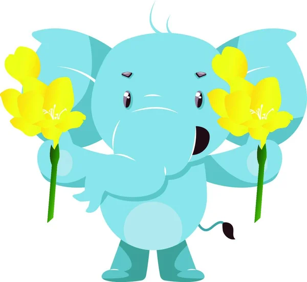 Elefante Com Flores Amarelas Ilustração Vetor Sobre Fundo Branco — Vetor de Stock