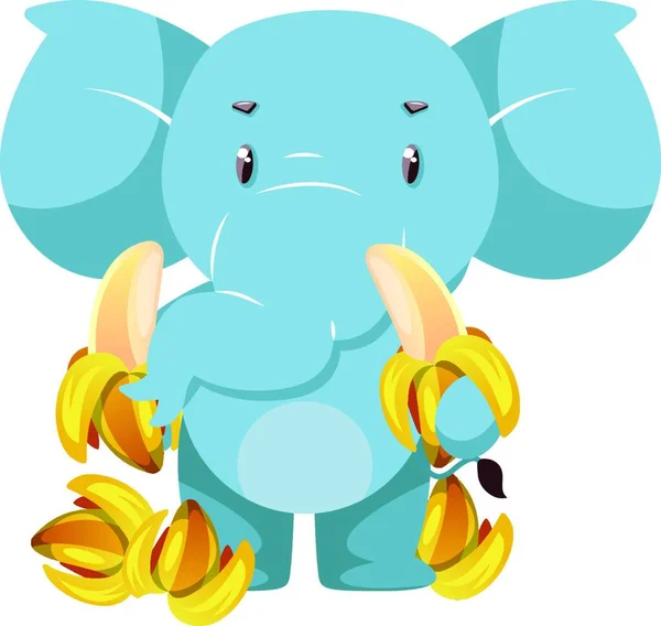 Olifant Met Bananen Illustratie Vector Witte Achtergrond — Stockvector