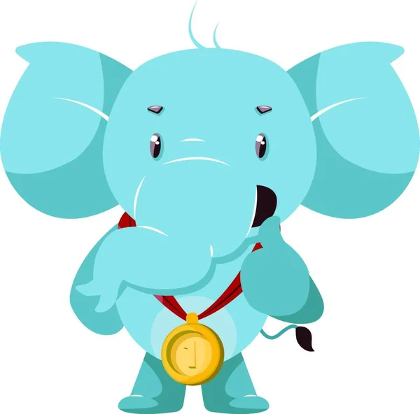 Elefante Con Medalla Oro Ilustración Vector Sobre Fondo Blanco — Archivo Imágenes Vectoriales