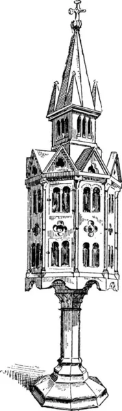 Alte Gestochene Illustration Der Kirche Tabernakel Des Dreizehnten Jahrhunderts Isoliert — Stockvektor
