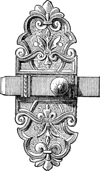 ラッチとボルトの古い彫刻が施された図はルイ 白い背景で隔離に属しています 言葉と事物 Larive フルーリの辞書 — ストックベクタ