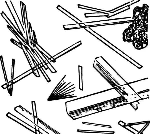 Calciumsulfat Längliche Transparente Nadeln Oder Tabletten Gravierte Illustration — Stockvektor