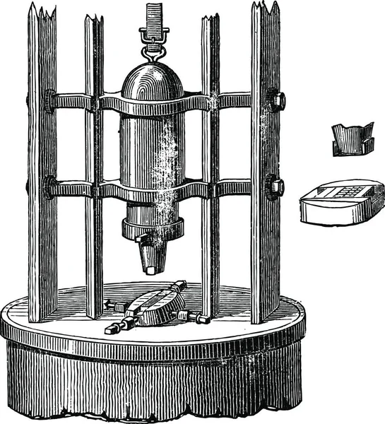 Máquina Estampagem Prensagem Ilustração Gravada Vintage Enciclopédia Industrial Lami 1875 —  Vetores de Stock