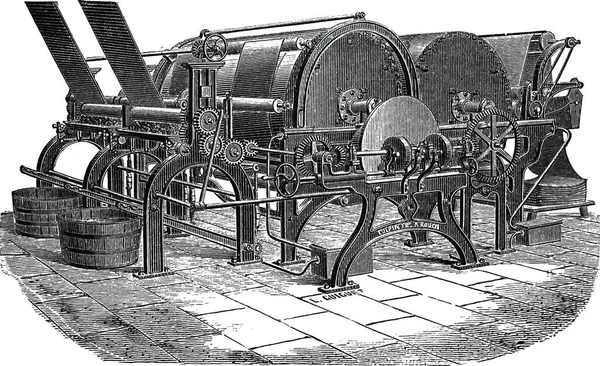 Máquina Papel Con Cilindros Secado Ilustración Grabada Vintage Enciclopedia Industrial — Archivo Imágenes Vectoriales