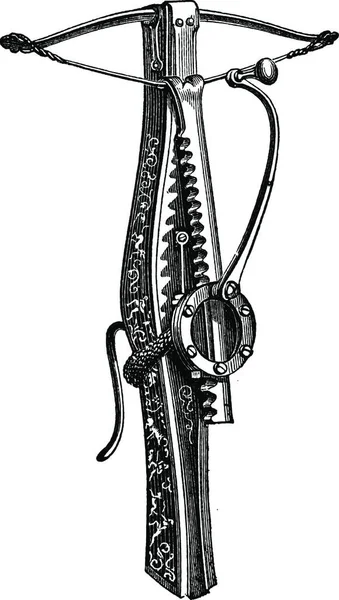 Cranequin Typ Armborst Vintage Ingraverad Illustration Industriella Encyklopedi Lami 1875 — Stock vektor