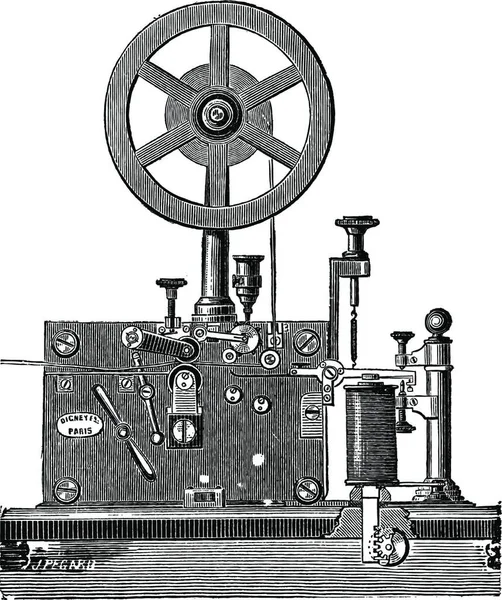 Impressão Receptor Telégrafo Elétrico Ilustração Gravada Vintage Enciclopédia Industrial Lami — Vetor de Stock