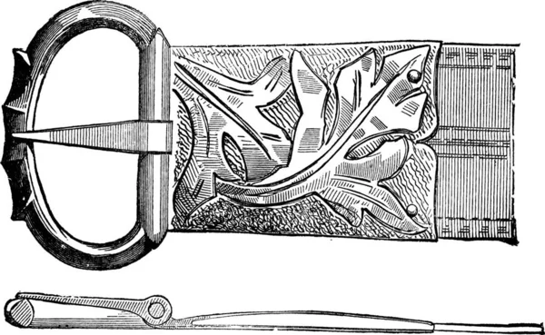 Alte Gravierte Illustration Einer Gürtelschnalle Aus Dem Fünfzehnten Jahrhundert Isoliert — Stockvektor