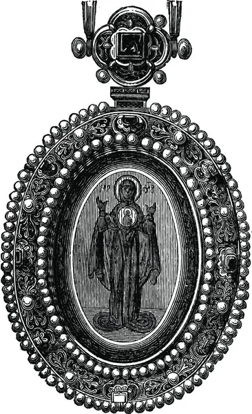 Byzantské Šperk Obrazem Světce Vintage Gravírovanou Průmyslová Encyklopedie Lami 1875 — Stockový vektor