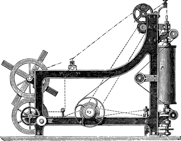 Makine Iplik Yapma Denilen Bir Swing Köprüsü Vintage Oyulmuş Illüstrasyon — Stok Vektör