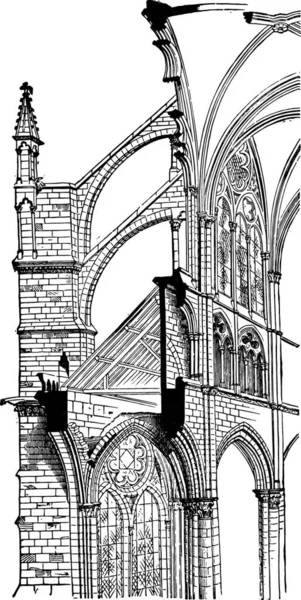 Cathédrale Amiens Coupe Transversale Illustration Gravée Vintage Encyclopédie Industrielle Lami — Image vectorielle