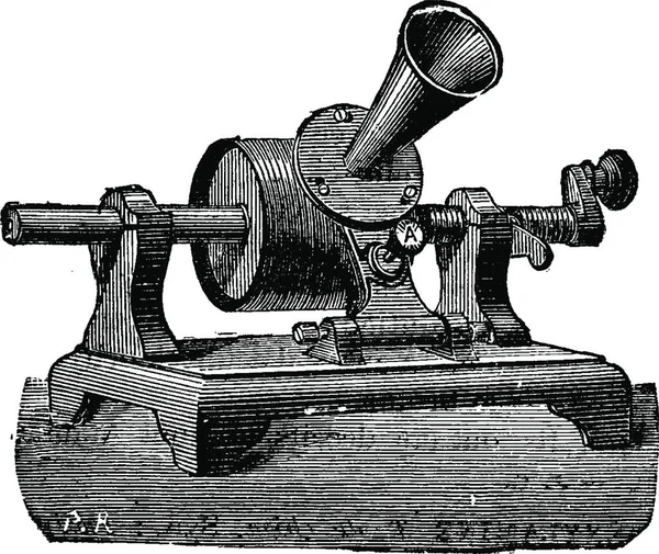 Fonografo Edison Illustrazione Incisa Epoca Enciclopedia Industriale Lami 1875 — Vettoriale Stock