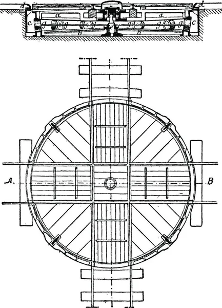 Draaitafel Plan Sectie Vintage Gegraveerd Illustratie Industriële Encyclopedie Lami 1875 — Stockvector