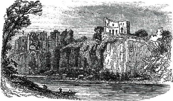 Chepstow Castle Monmouthshire Wales 1890S Vintage Engraving Old Engraved Illustration — Stock Vector