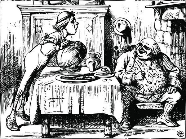 不思議の国のアリスの古い彫刻 ウィリアム神父は彼の家で食事をした 不思議の国のアリスの冒険 ジョン テニエルのイラスト 1865年 — ストックベクタ