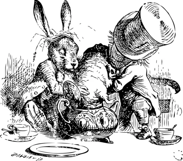 Mad Hatter Und March Hare Beim Siebenschläfer Als Sie Sie — Stockvektor