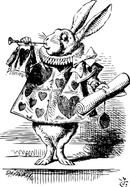 White Rabbit Vestido Como Arauto Soando Trompete Alice Adventures Wonderland — Vetor de Stock