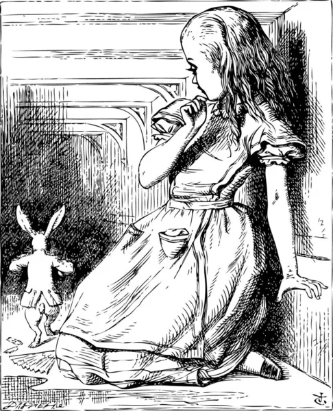 Alice Wonderland Alice Werd Groot Toen Het Witte Konijn Zag — Stockvector