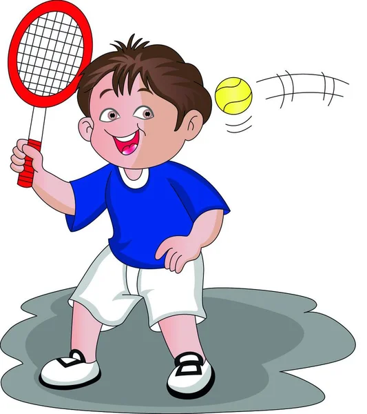 Fiú Teniszezik Illusztráció Vektor Fehér Háttér — Stock Vector