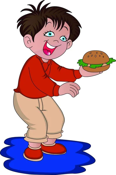 Illustratie Van Een Jongen Eten Hamburger — Stockvector