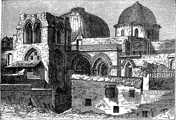 Church Holy Sepulchre Church Resurrection Jerusalem Israel 1890S Vintage Engraving — Stock Vector