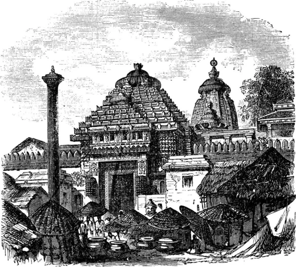 Jagannath Chrám Puri Odisha Indie Během 1890S Vinobraní Rytiny Staré — Stockový vektor
