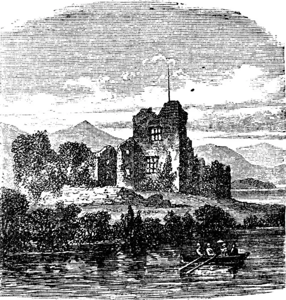 Ruínas Castle Ross Killarney Irlanda Gravura Vintage Ilustração Gravada Velha — Vetor de Stock