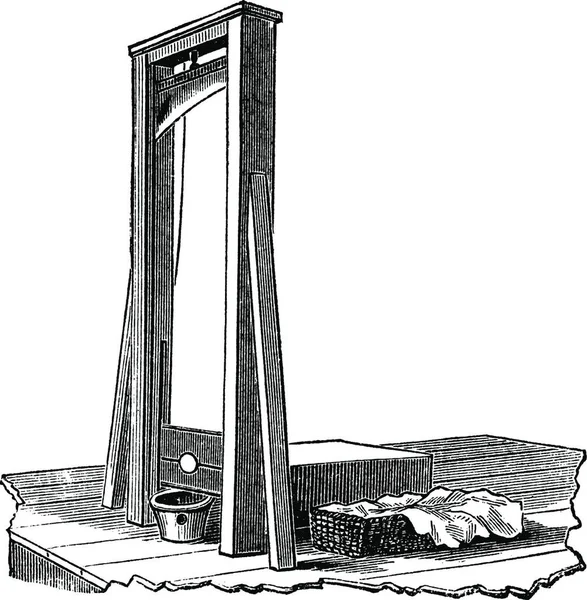 ギロチンは白 ヴィンテージの刻印されたイラストで隔離されています トラセット百科事典 1886年 1891年 — ストックベクタ